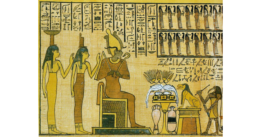 Papirus egiptean reprezentând faraonul și alaiul său